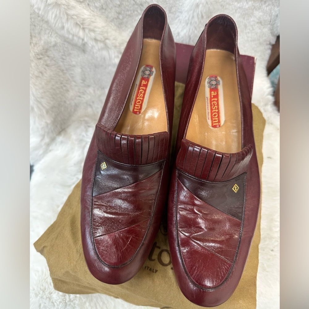 A. Testoni Vintage Loafer Leather Slip On Shoes burgundy 9.5